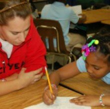 City Year DC Corps Member Isabel Huston with a student